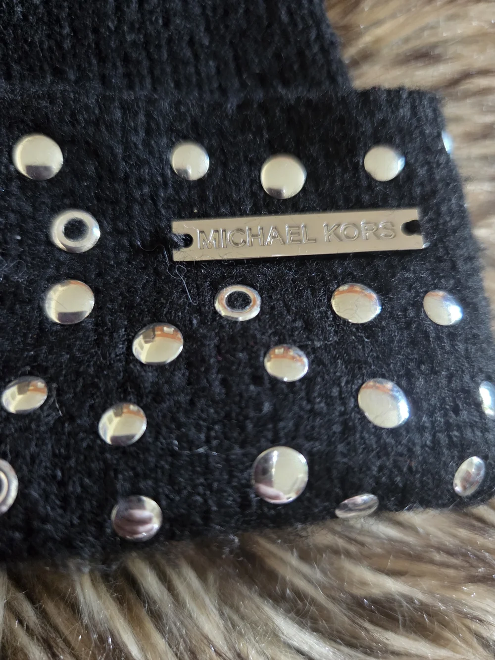 Michael Kors Black Studded Knit Beanie